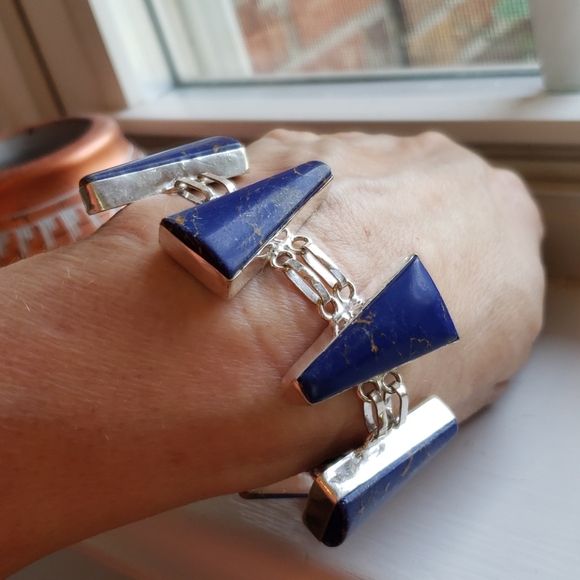 Bracelet,  lapis lazuli gemstone, 925 silver, hand - Picture 11 of 14